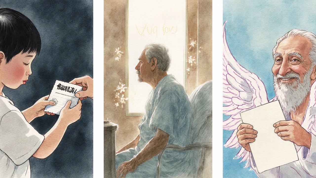 A triptych showing the journey from misdiagnosis to allergy clearance through symbolic transformation.