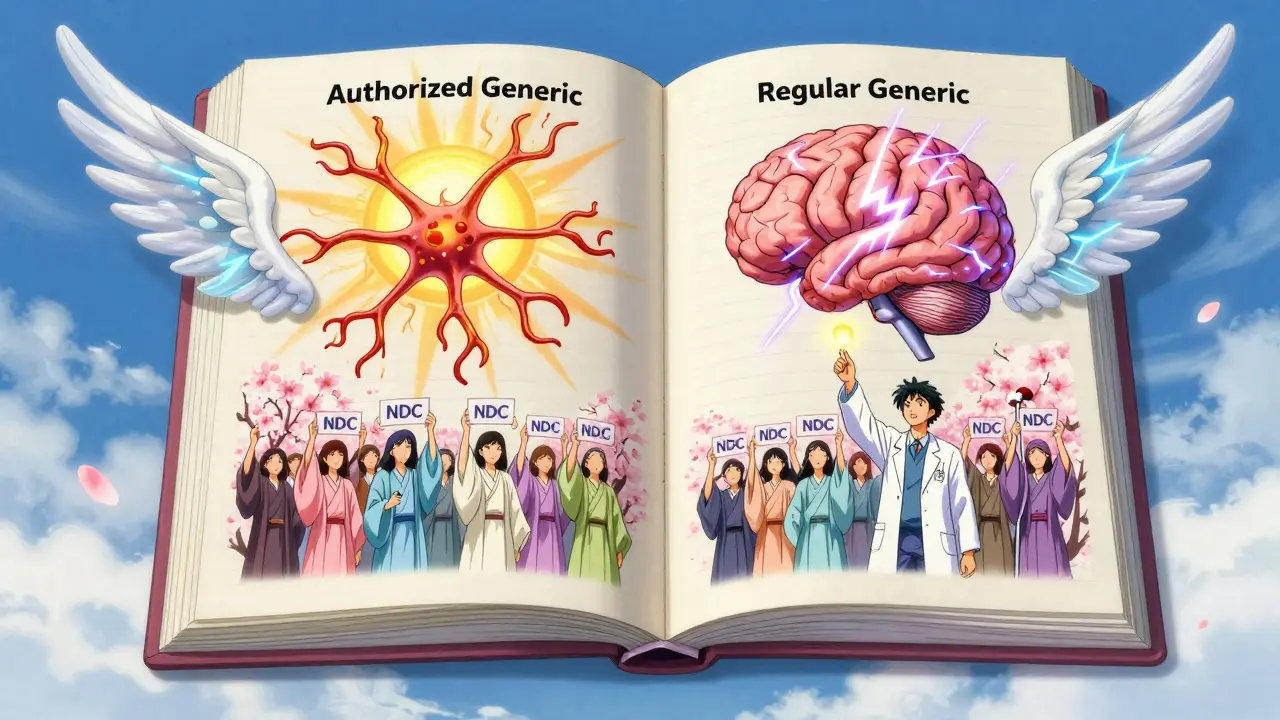 A floating medical ledger with a steady neuron on one side and lightning striking a brain on the other.