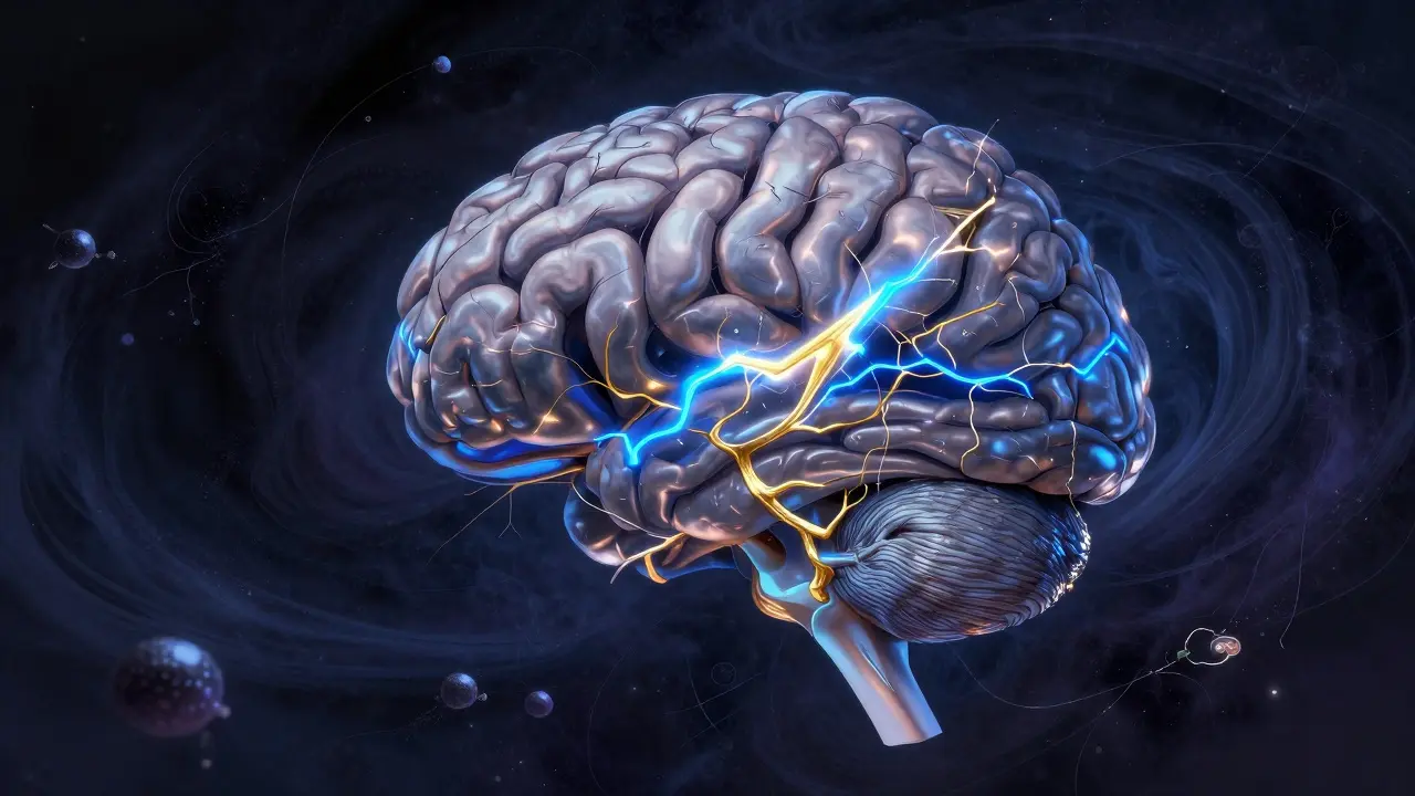 Abstract representation of brain nerve activation during a migraine